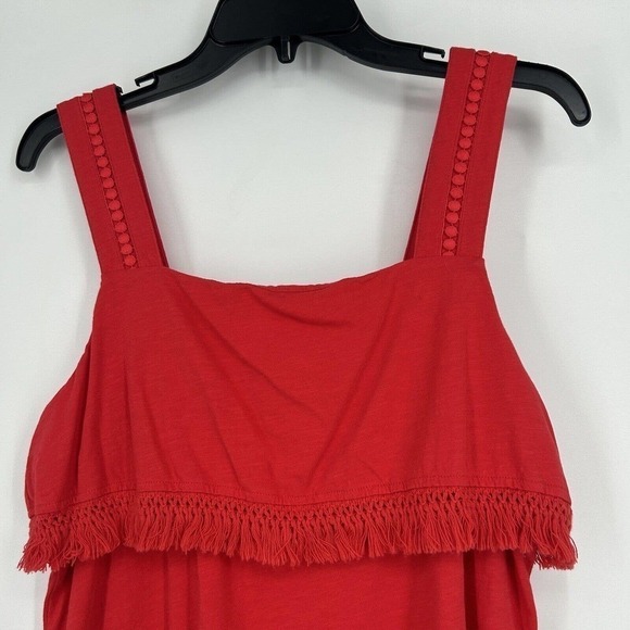 J Crew Factory Boho Fringe Tank Top Red Crochet Sleeveless Slub Knit Size S - Picture 2 of 10